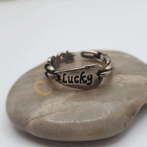 Lucky silver ring adjustable band R163 - Picture 1 of 4